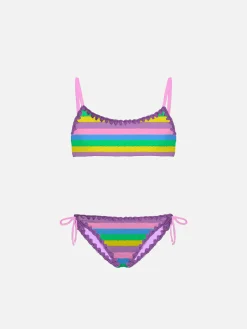 Mädchen-Bralette-Bikini mit mehrfarbigen Streifen