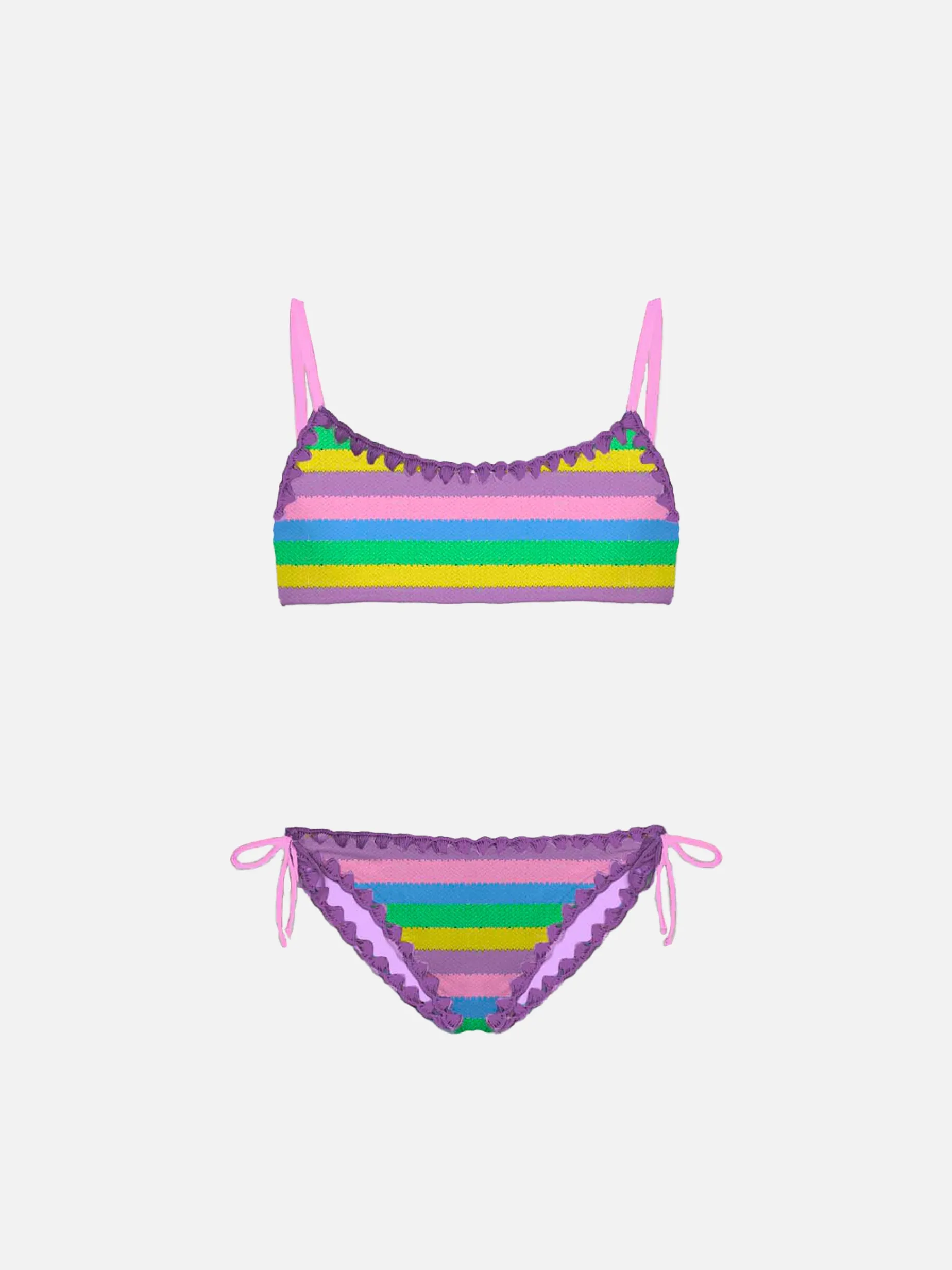 Mädchen-Bralette-Bikini mit mehrfarbigen Streifen