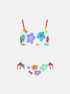 Mädchen-Bralette-Bikini mit mehrfarbigem Gänseblümchen-Print