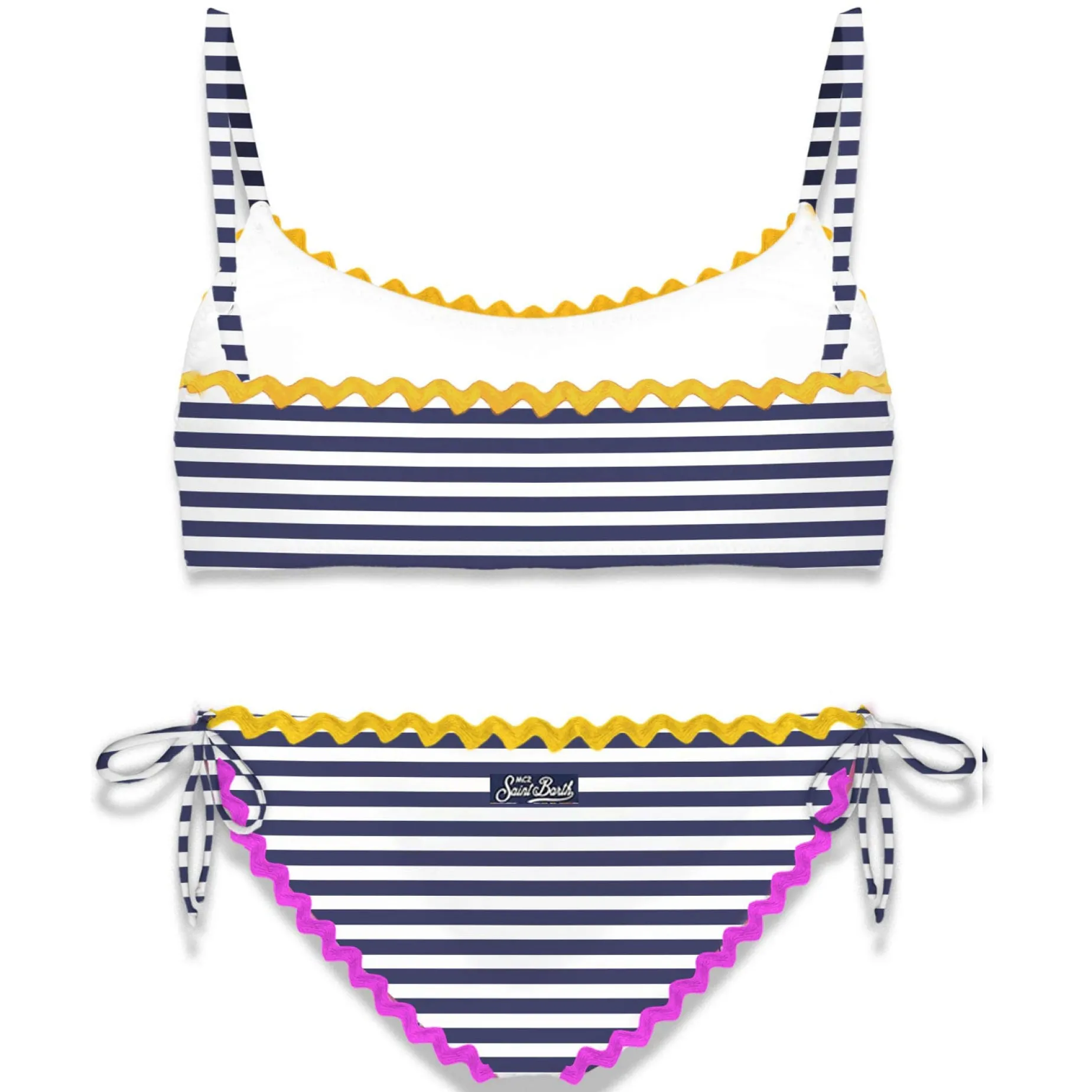 Mädchen-Bralette-Bikini mit marineblauen Streifen