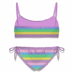 Mädchen-Bralette-Bikini mit mehrfarbigen Streifen
