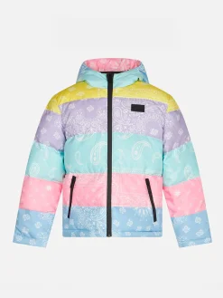 Mädchen-Daunenjacke mit Kapuze und Bandana-Print