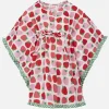 Mädchen-Kaftan aus Baumwolle mit Rüschen und Erdbeer-Print