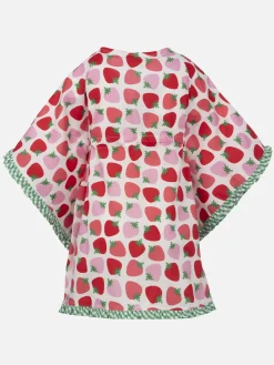 Mädchen-Kaftan aus Baumwolle mit Rüschen und Erdbeer-Print