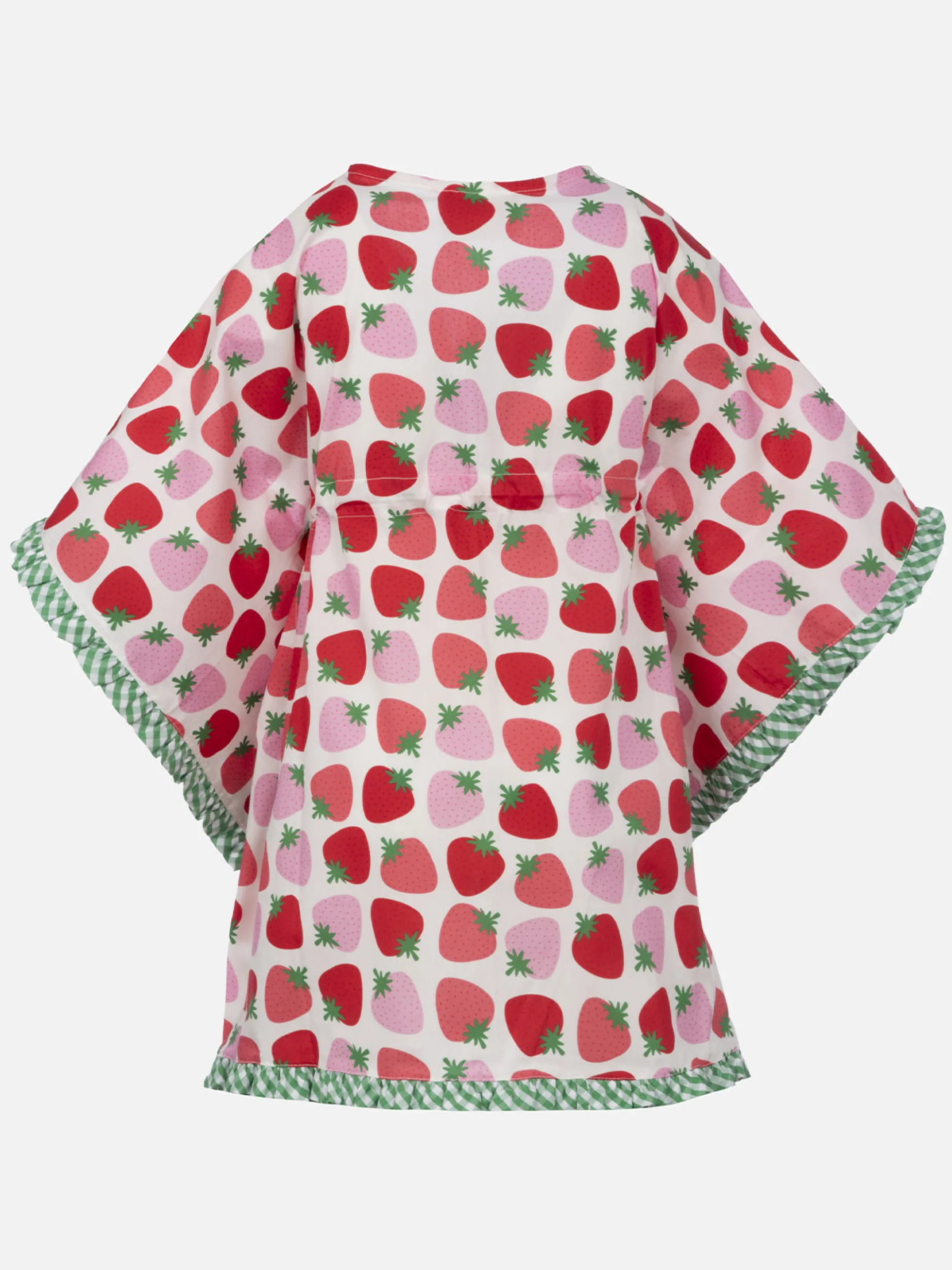 Mädchen-Kaftan aus Baumwolle mit Rüschen und Erdbeer-Print