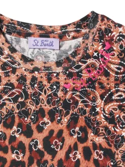 Mädchenkleid aus Baumwolle mit Leopardenmuster und Fransen