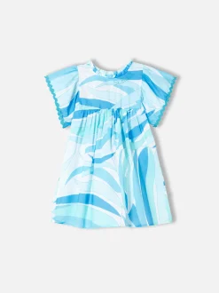 Mädchenkleid mit hellblauem Palmenprint