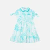 Mädchenkleid mit wassergrünem Toile de Jouy-Muster