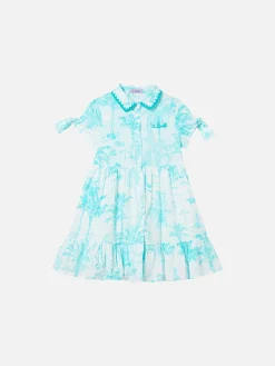 Mädchenkleid mit wassergrünem Toile de Jouy-Muster