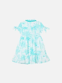 Mädchenkleid mit wassergrünem Toile de Jouy-Muster