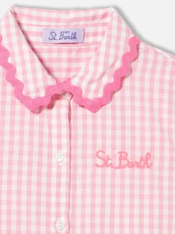 Mädchenkleid mit weißem und rosa Gingham-Print