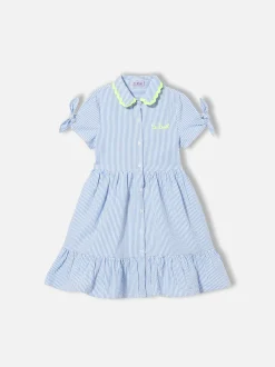 Mädchenkleid Queenie mit weißen und hellblauen Streifen