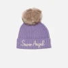 Mädchenmütze mit Bommel und Snow Angel-Stickerei
