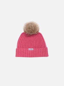Mädchenmütze mit Prinzessinnen-Stickerei und Bommel