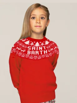 Mädchenpullover im norwegischen Stil mit Saint-Barth-Aufdruck