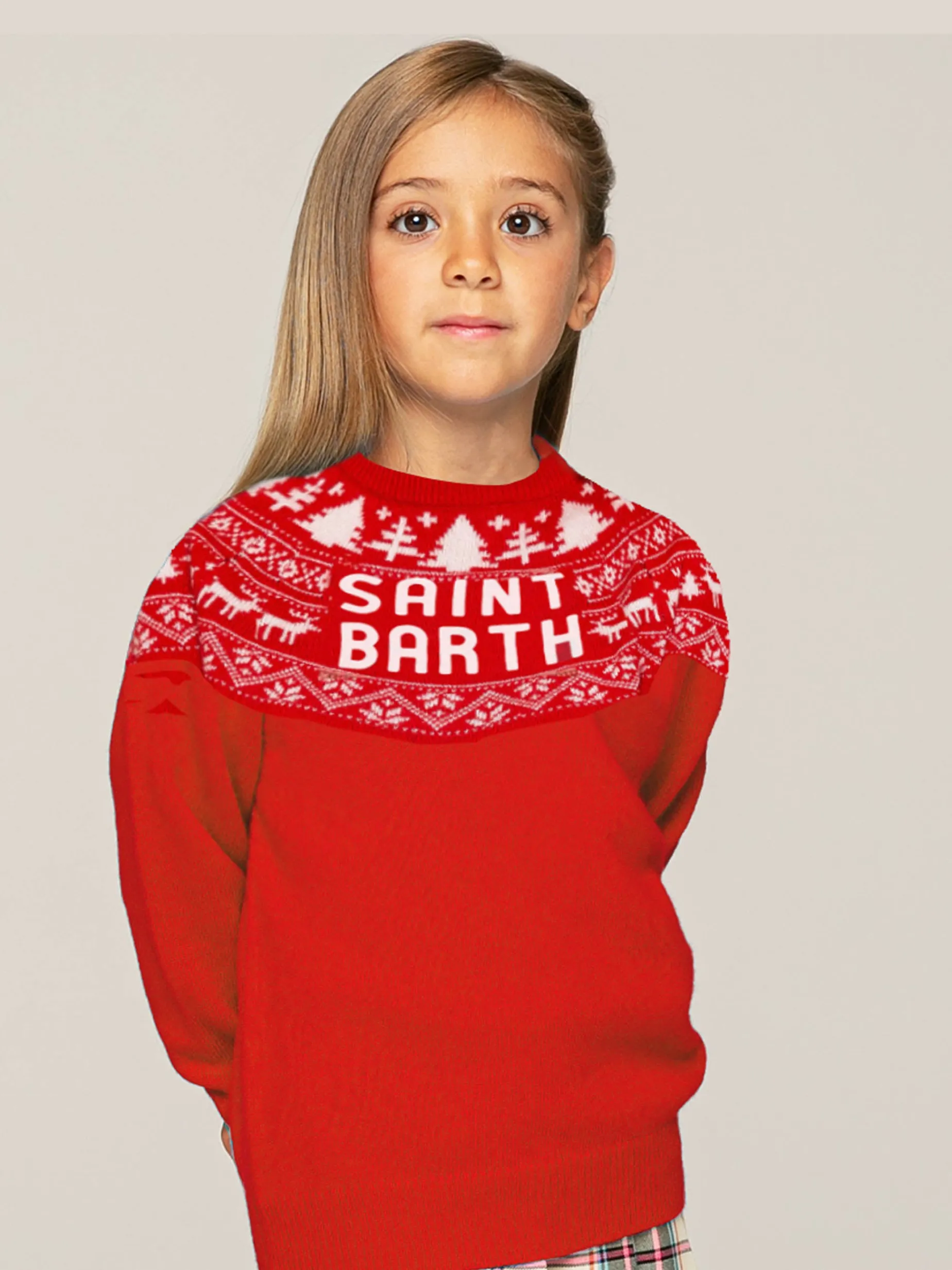 Mädchenpullover im norwegischen Stil mit Saint-Barth-Aufdruck
