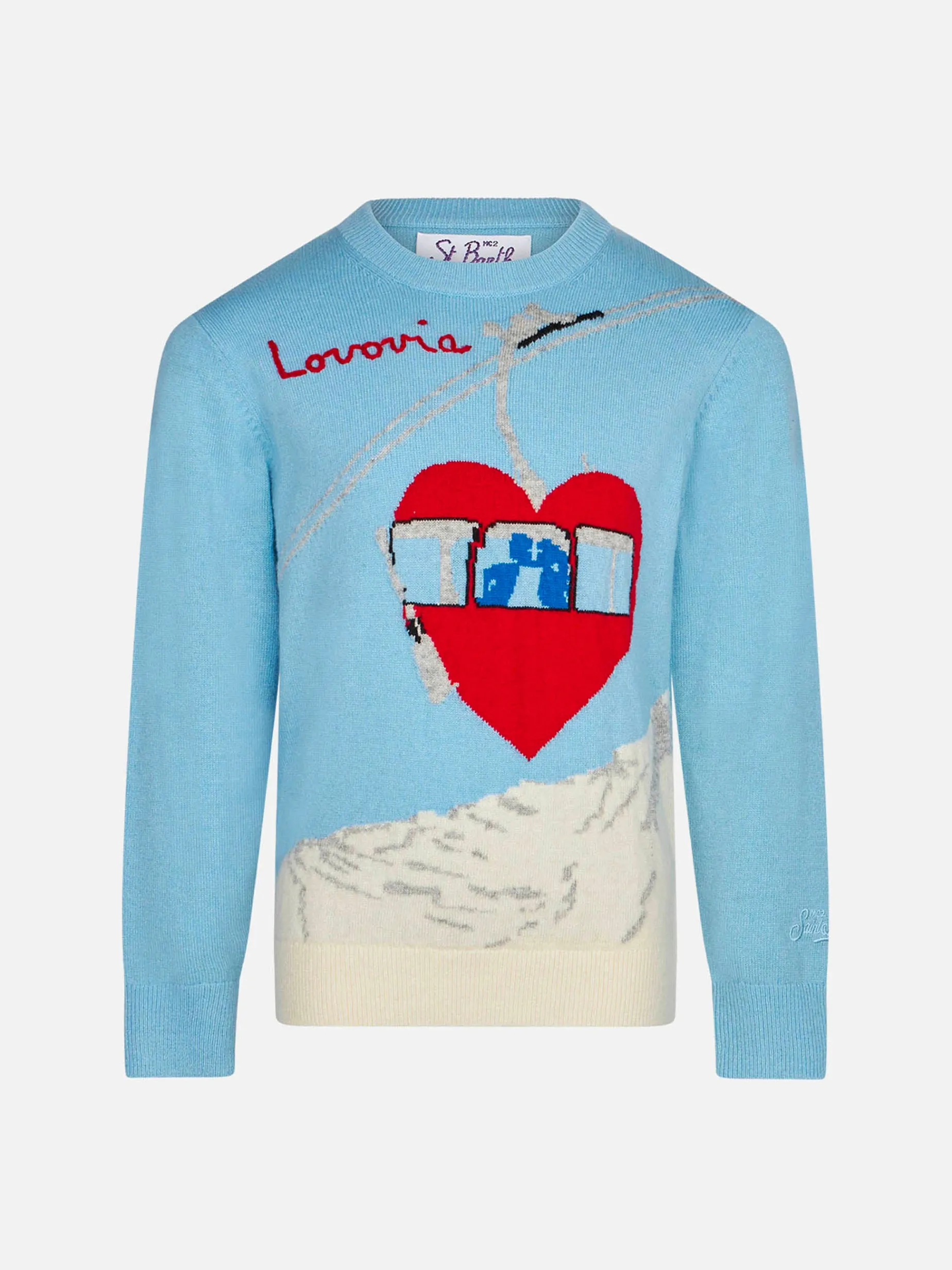 Mädchenpullover im Vintage-Postkartenstil mit Lovovia-Stickerei