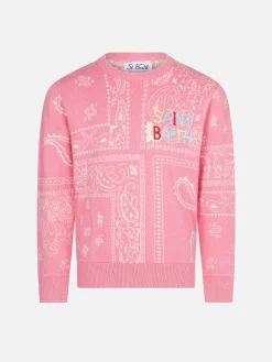 Mädchenpullover mit Bandanna-Print und Saint-Barth-Stickerei