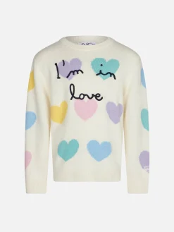 Mädchenpullover mit Herzaufdruck und „I'm in Love“-Stickerei