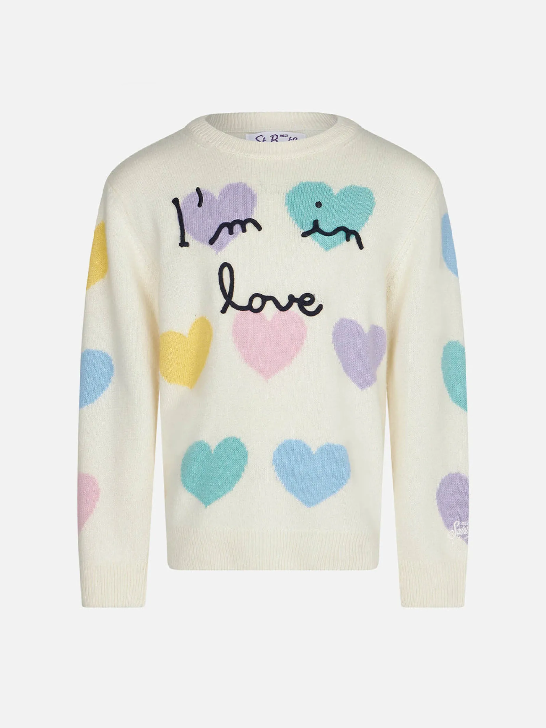 Mädchenpullover mit Herzaufdruck und „I'm in Love“-Stickerei