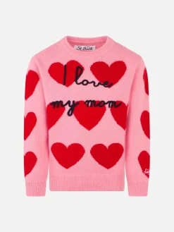 Mädchenpullover mit Herzaufdruck und „I Love my Mom“-Stickerei
