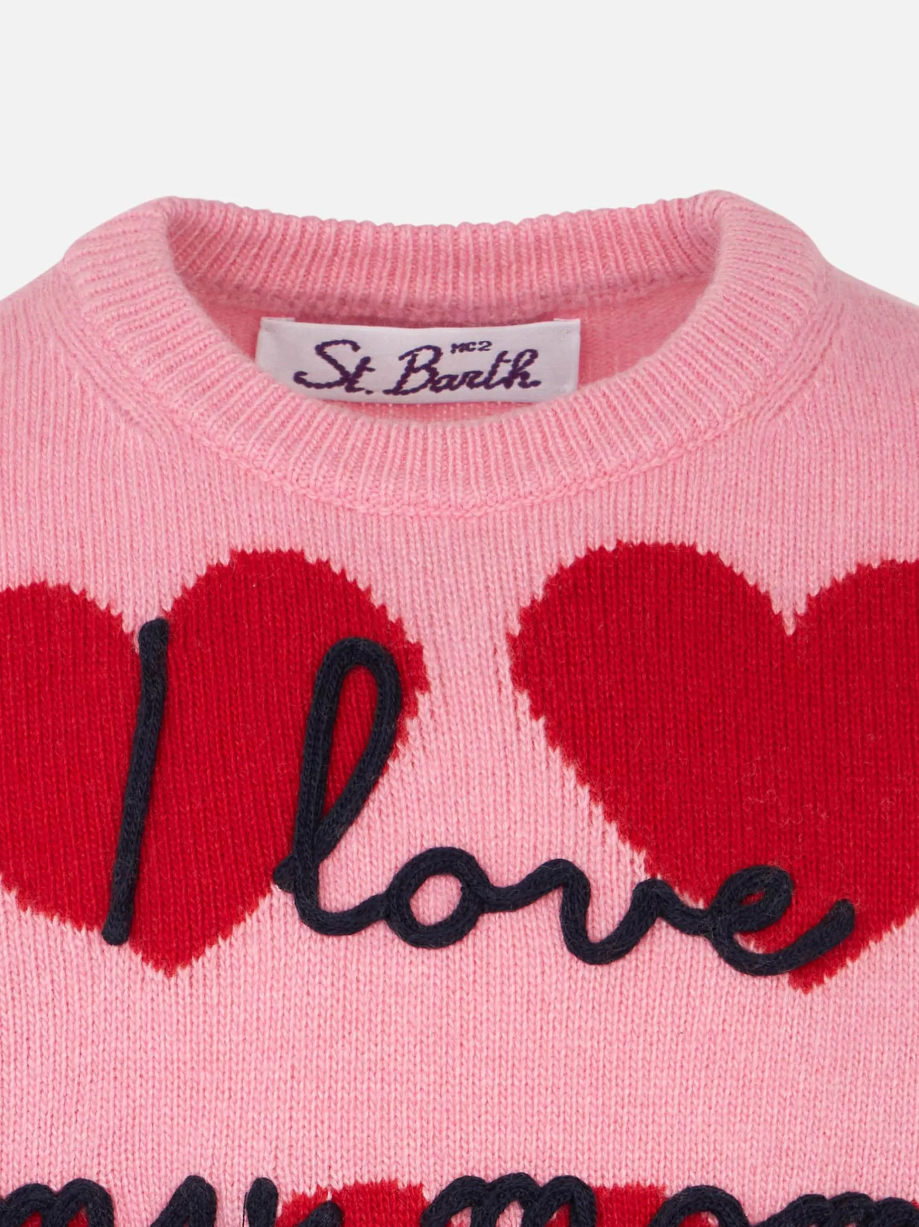 Mädchenpullover mit Herzaufdruck und „I Love my Mom“-Stickerei