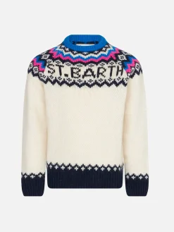 Mädchenpullover mit nordischem Jacquardmuster