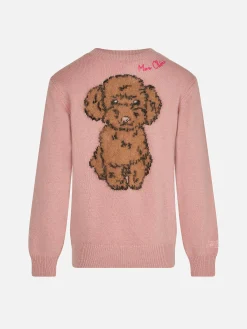 Mädchenpullover mit Rundhalsausschnitt und Hundeaufdruck