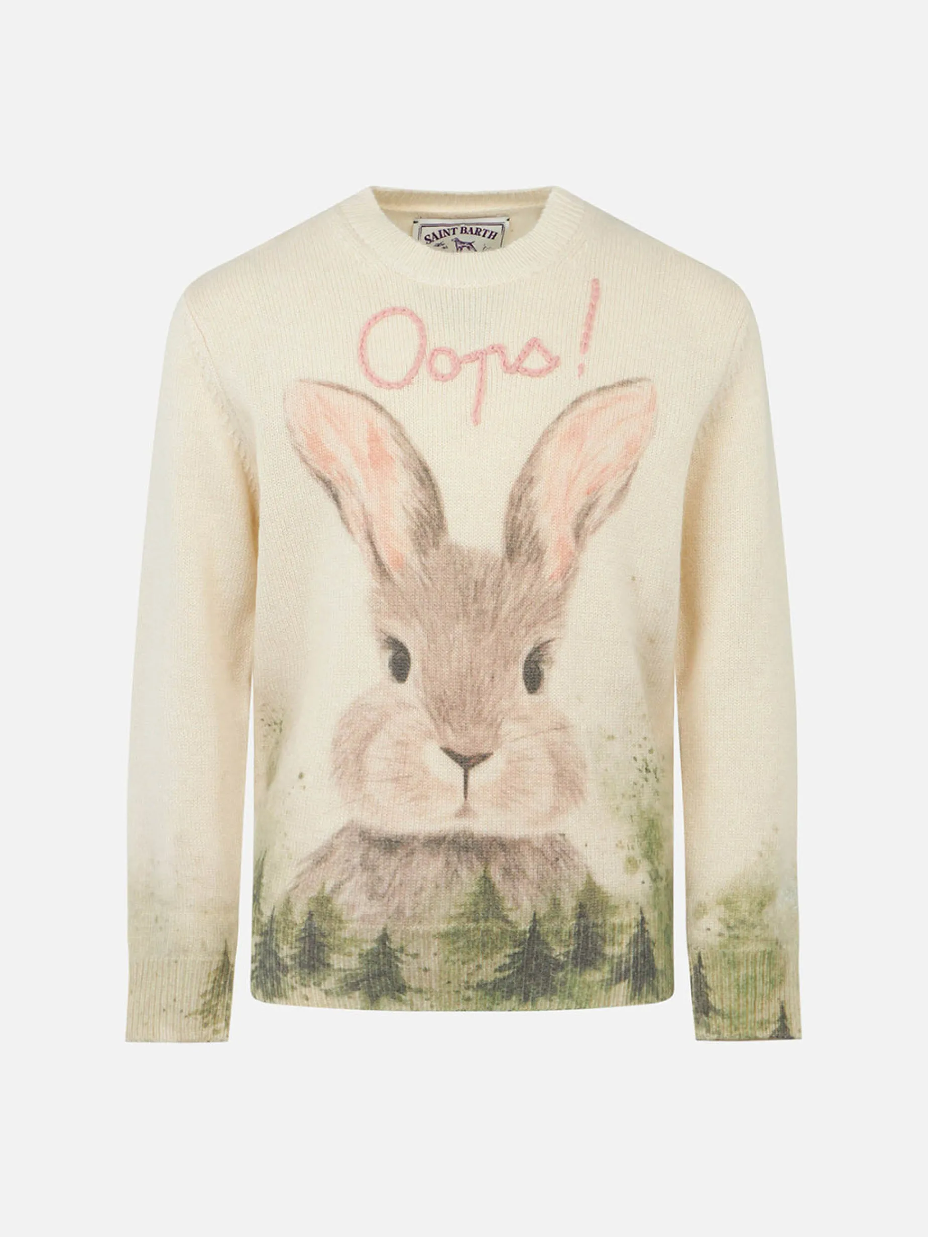 Mädchen-Pullover mit Rundhalsausschnitt und Häschen-Print
