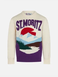 Mädchenpullover mit Rundhalsausschnitt und St. Moritz-Postkarte