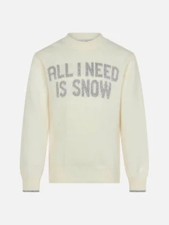 Mädchenpullover mit Rundhalsausschnitt und „All I need is snow“-Schriftzug
