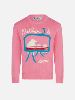 Mädchenpullover mit Rundhalsausschnitt und Bären-Stickerei