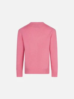 Mädchenpullover mit Rundhalsausschnitt und Bären-Stickerei