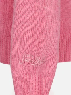 Mädchenpullover mit Rundhalsausschnitt und Bären-Stickerei