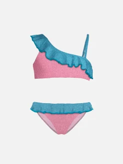 Mädchen-Rüschen-Bikini aus Lurex mit einer Schulter