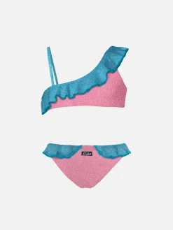 Mädchen-Rüschen-Bikini aus Lurex mit einer Schulter