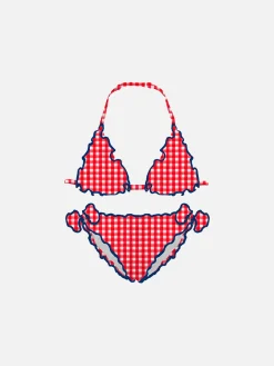 Mädchen-Triangel-Bikini mit rotem Gingham-Print