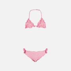 Mädchen-Triangel-Bikini mit rosa Gingham-Print