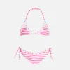 Mädchen-Triangel-Bikini mit Streifen in Neonrosa