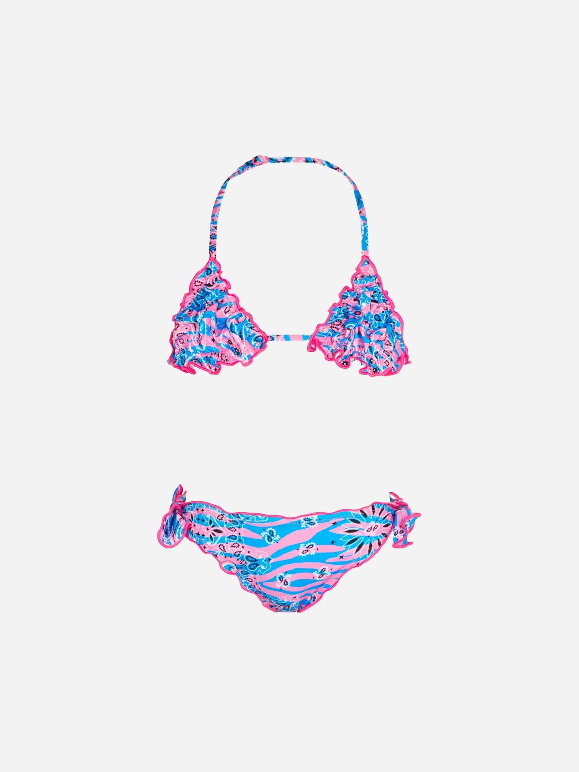 Mädchen-Triangel-Bikini mit Zebra-Kopftuch-Print