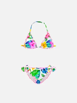 Mädchen-Triangel-Bikini mit tropischem Aufdruck