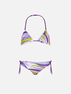 Mädchen-Triangel-Bikini mit Palmblättern