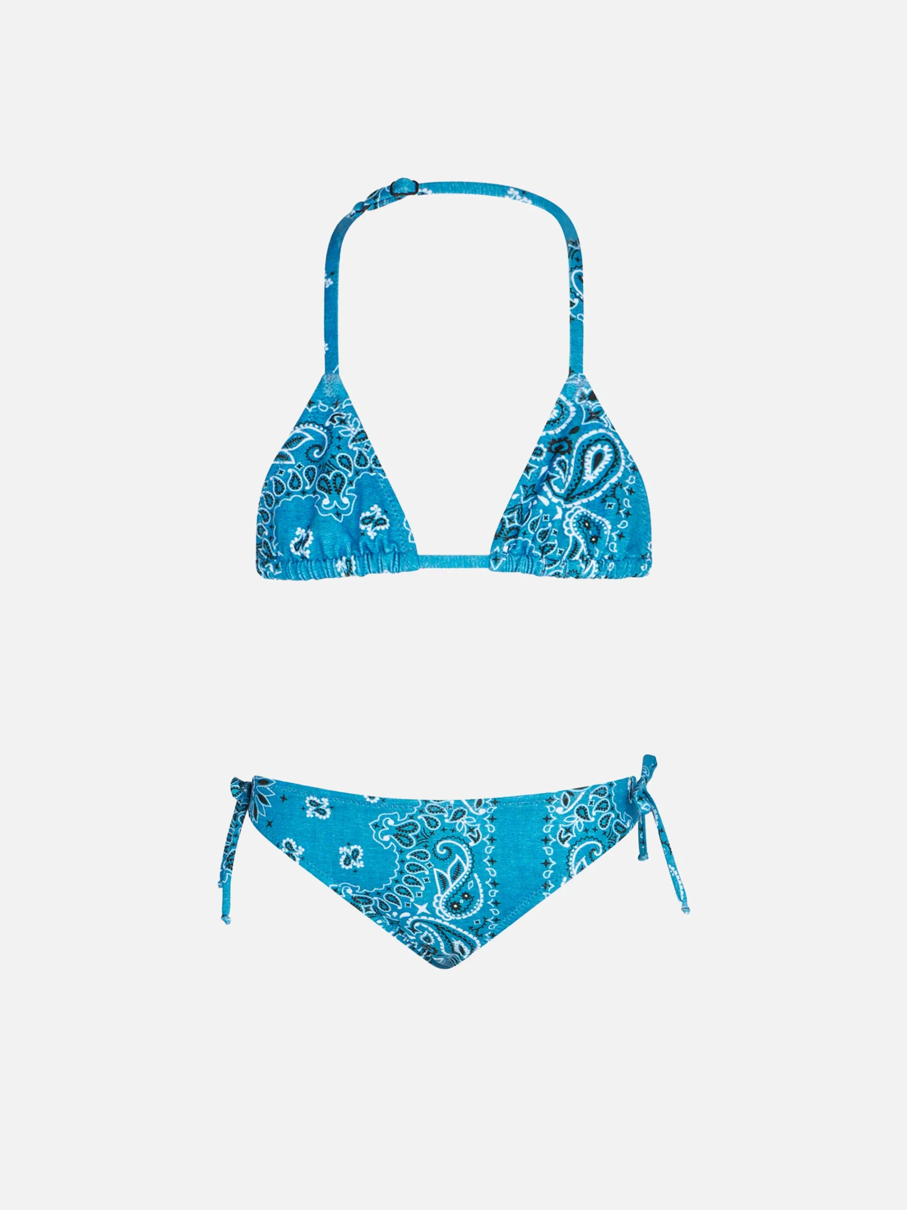 Mädchen-Triangel-Bikini mit Bandana-Print aus Denim