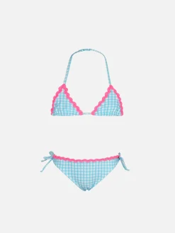 Mädchen-Triangel-Bikini mit hellblauem Gingham-Print