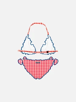Mädchen-Triangel-Bikini mit rotem Gingham-Print