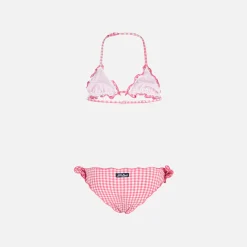 Mädchen-Triangel-Bikini mit rosa Gingham-Print