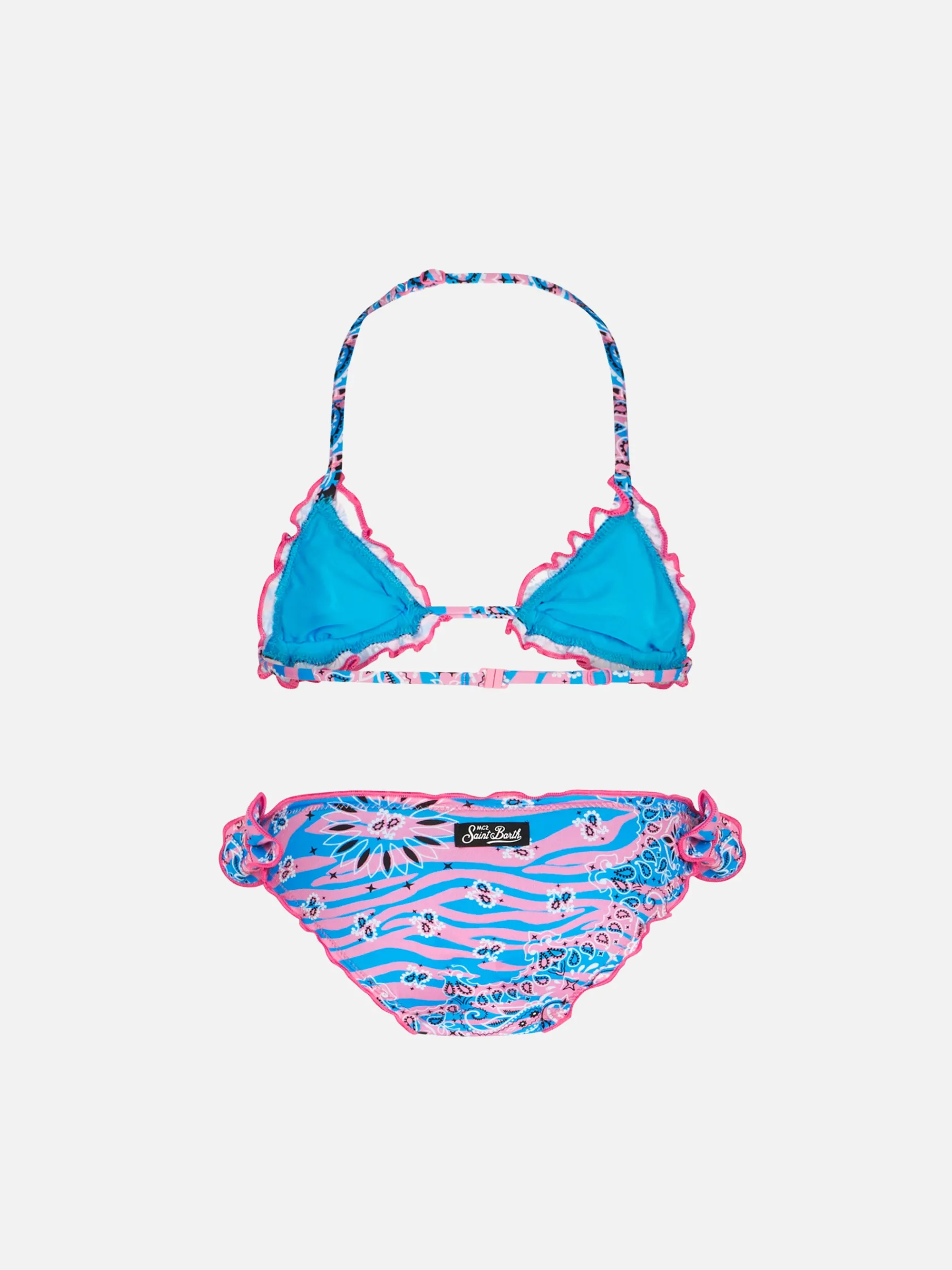 Mädchen-Triangel-Bikini mit Zebra-Kopftuch-Print