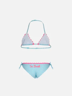 Mädchen-Triangel-Bikini mit hellblauem Gingham-Print