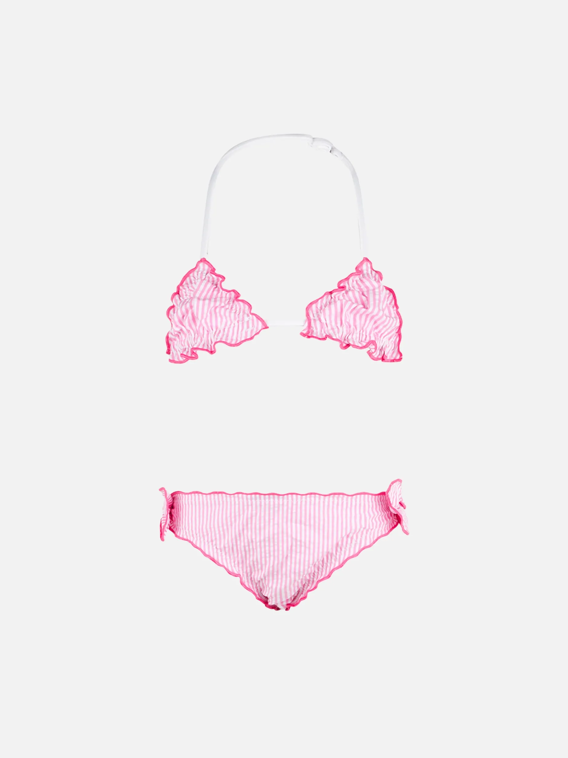 Mädchen-Triangel-Seersucker-Bikini mit Streifen