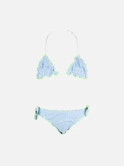 Mädchen-Triangel-Seersucker-Bikini mit Streifen